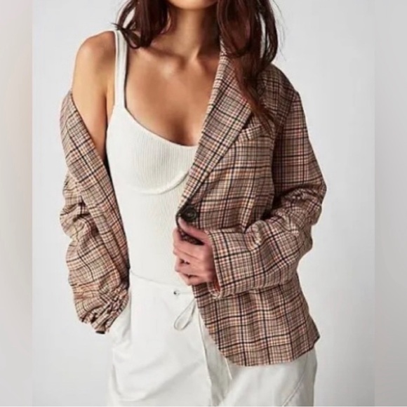 Free People Jackets & Blazers - Free People Cali Plaid Neutral Combo Blazer Size XL